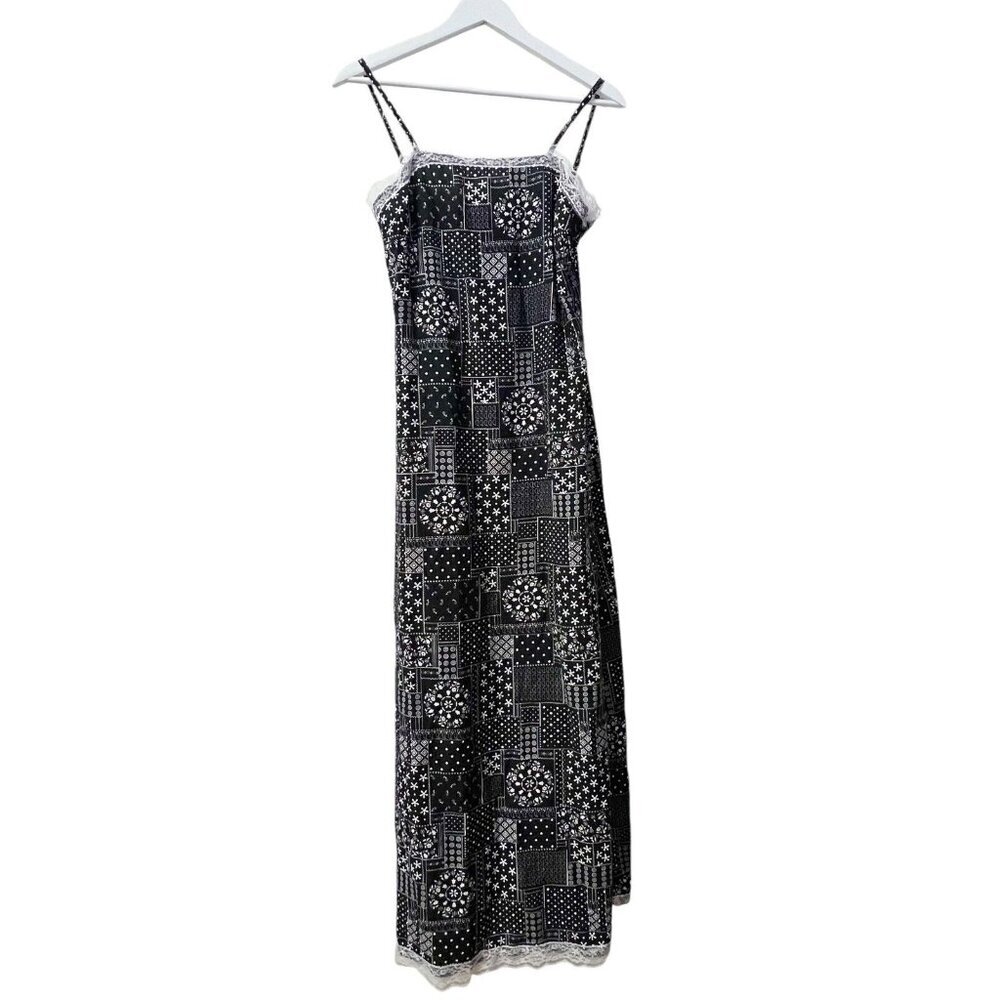Pretty Garbage Maxi Dress Size S Black White Bandana Print‎ Sleeveless Lace Trim